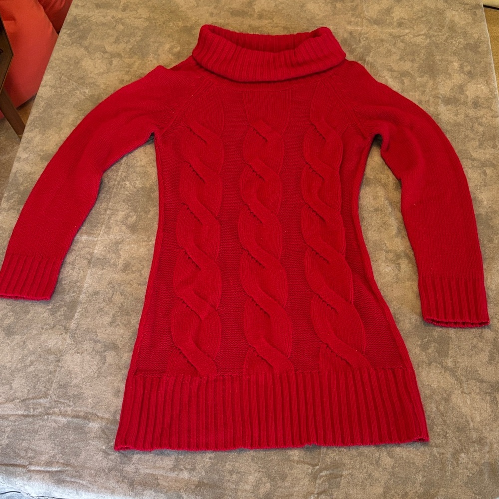 Ambiance Vibrant Red Cable Knit Turtleneck Sweater dress